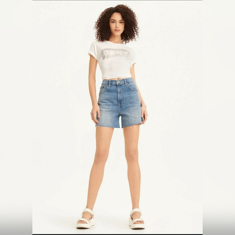DKNY Jeans Kent High Rise Frayed Hem Short